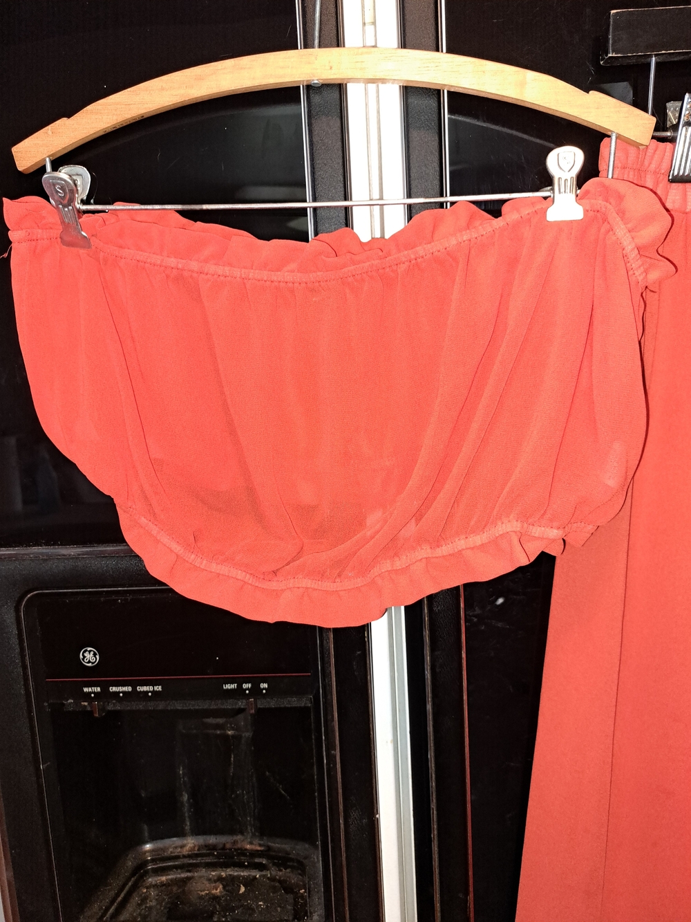 Coral Orange Two-Piece Set with Skirt ,Crop Top And Detached Puff Sleeves - Picture 2 of 6